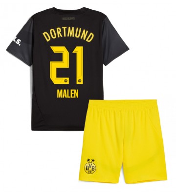 Borussia Dortmund Donyell Malen #21 Borta Kläder Barn 2024-25 Kortärmad (+ Korta byxor)